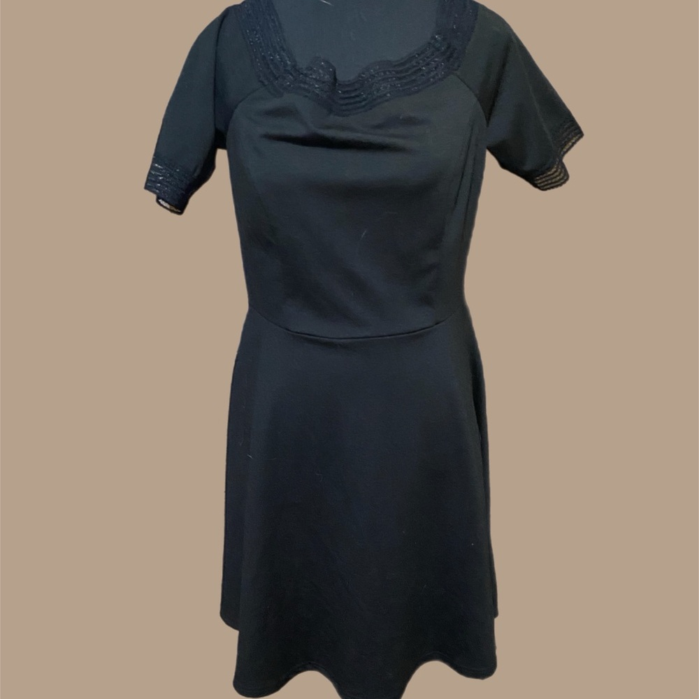 Elegant off the shoulder  Black Lace Trim Dress
